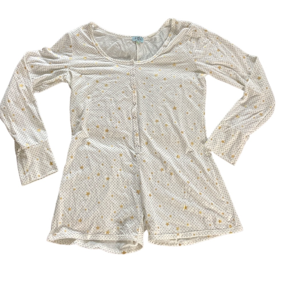Women’s size medium BH PJ’s Cheeky One Piece Pajama with Dots & Gold Stars